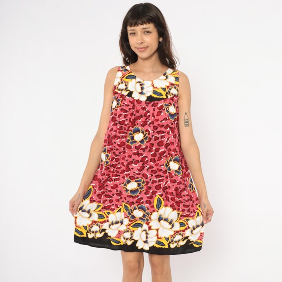 Pink Leopard Floral Dress Sleeveless Scoop Neck Shift Rose Animal Print Navy Gold White Knee Length Summer Sundress Tank Extra Small XS