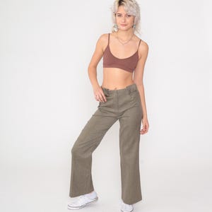 70s Pinstriped Flare Pants Grey Herringbone Striped High Rise Bellbottom Trousers Mod Boho Hippie Flared Leg Retro Vintage 1970s Small 4