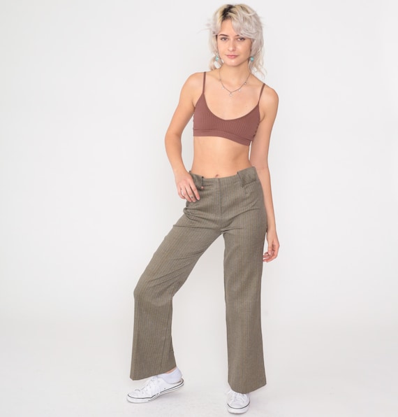 70s Pinstriped Flare Pants Grey Herringbone Striped High Rise Bellbottom Trousers Mod Boho Hippie Flared Leg Retro Vintage 1970s Small 4