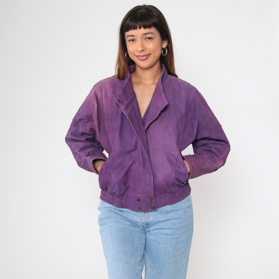 Purple Leather Jacket 90s Bomber Jacket Zip Up Biker Moto Coat Motorcycle Cafe Racer Rocker Vintage 1990s Distressed Extra Large xl