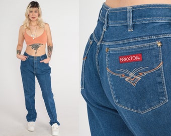 80s Straight Leg Jeans High Waisted Rise Denim Pants Blue Basic Streetwear Relaxed Vintage 1980s Braxton Stretch Jeans Medium Tall Long