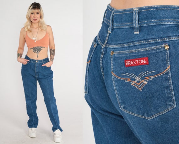 80s Straight Leg Jeans High Waisted Rise Denim Pants Blue Basic Streetwear Relaxed Vintage 1980s Braxton Stretch Jeans Medium Tall Long