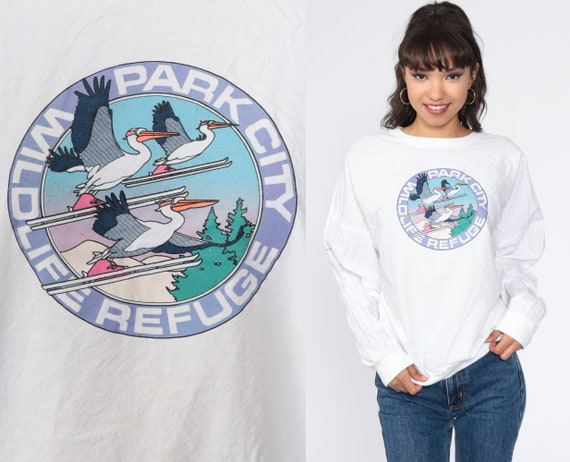 Park City Wildlife Refuge Shirt Ski Pelican Shirt Animal T Shirt 80s Shirt Vintage Tshirt Graphic Long Sleeve t shirt Extra Large xl l