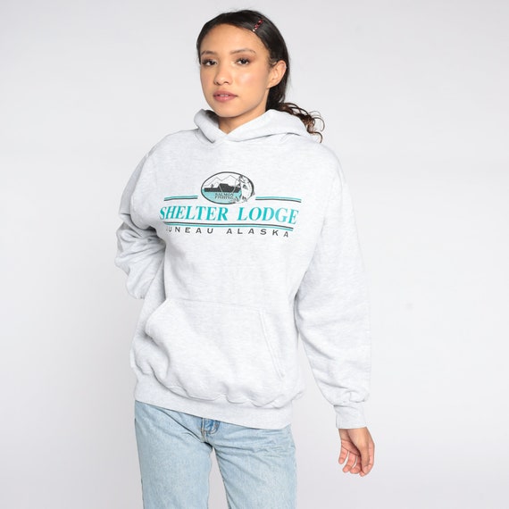 Juneau Alaska Hoodie Sweatshirt 90s Shelter Lodge Fishing Shirt Graphic Sweatshirt Spellout Travel Usa Vintage 1990s Jerzees Medium