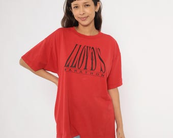 Lloyd's Marathon Tee Coach 90s Running Tee Red Cotton Graphic Sporty Athletic Streetwear Boxy Fit Crimson Vintage Unisex Extra Large XL