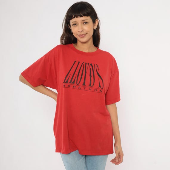 Lloyd's Marathon Tee Coach 90s Running Tee Red Cotton Graphic Sporty Athletic Streetwear Boxy Fit Crimson Vintage Unisex Extra Large XL