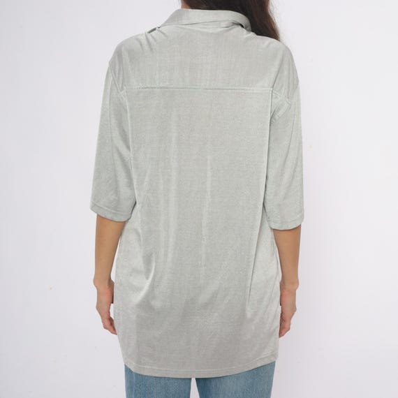 90s Silver Shirt Button Front Collared Tunic Slee… - image 9