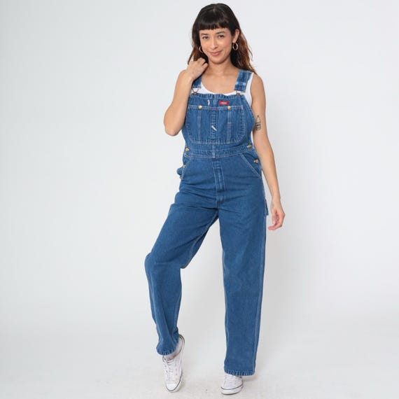 Vintage Dickies Overalls Blue Denim Utility Hammer Loop 90s Bib Pants Dungarees Workwear Jean Carpenter 1990s Men's 32 x 24 Small Short