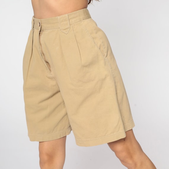 90s Khaki Shorts Pleated Trouser Shorts Tan Retro Wide Leg Shorts