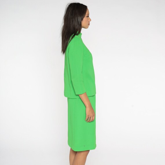 60s Two Piece Dress Suit Neon Lime Green Mod Outf… - image 5