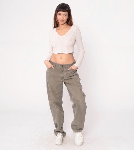 Olive Dickies Pants Y2K Carpenter Green Cotton Cargo Baggy Workwear Gorpcore Vintage Utility Straight Leg Army Khaki Streetwear Large L