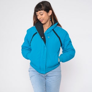 Convertible Puffer Jacket 80s Ski Jacket Bright Blue Retro Zip Off Sleeve Vest Puffy Coat 1980s Puff Zip Up Raglan Sleeve Jacket Small xs