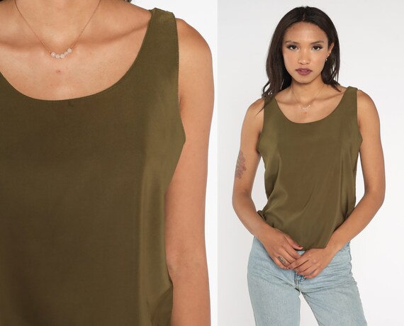 Olive Green Tank Top 90s T-Shirt Sleeveless Tee R… - image 1