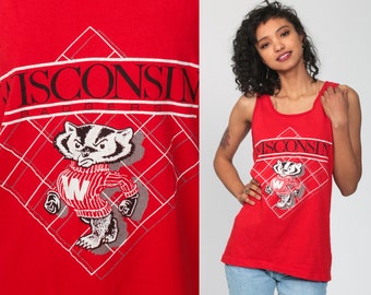 Wisconsin Badgers Shirt 90s Retro Sports Football Jersey University of Wisconsin Shirt Red 80s College Tank Top Vintage Small s