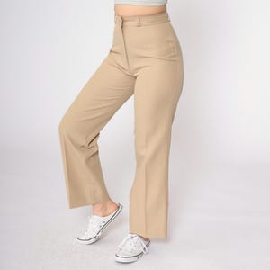 70s Straight Leg Pants 1970s Tan Trousers Boho Hippie Trousers High Rise Waist Vintage Seventies Creased Extra Small xs