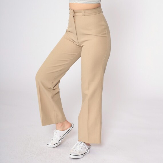 70s Straight Leg Pants 1970s Tan Trousers Boho Hippie Trousers High Rise Waist Vintage Seventies Creased Extra Small xs