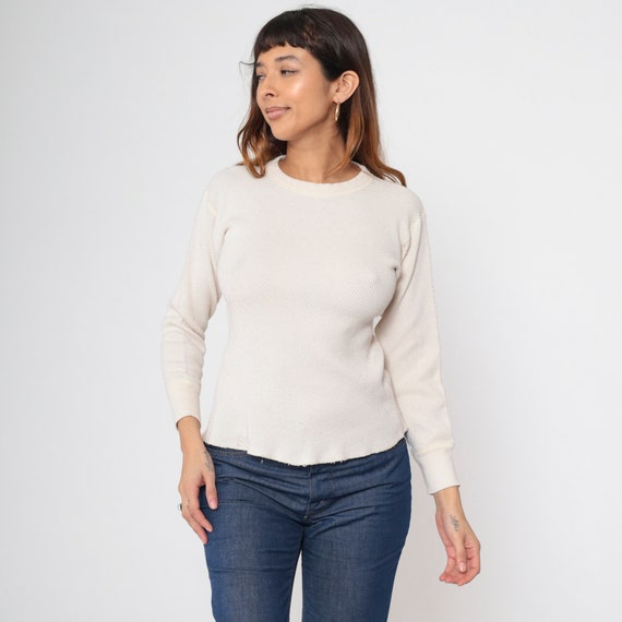 Vintage Thermal Shirt Cream Undershirt Long Sleeve Shirt Plain Shirt 80s T Shirt Retro Tee Vintage Tshirt 1980s Basic Layering Medium M