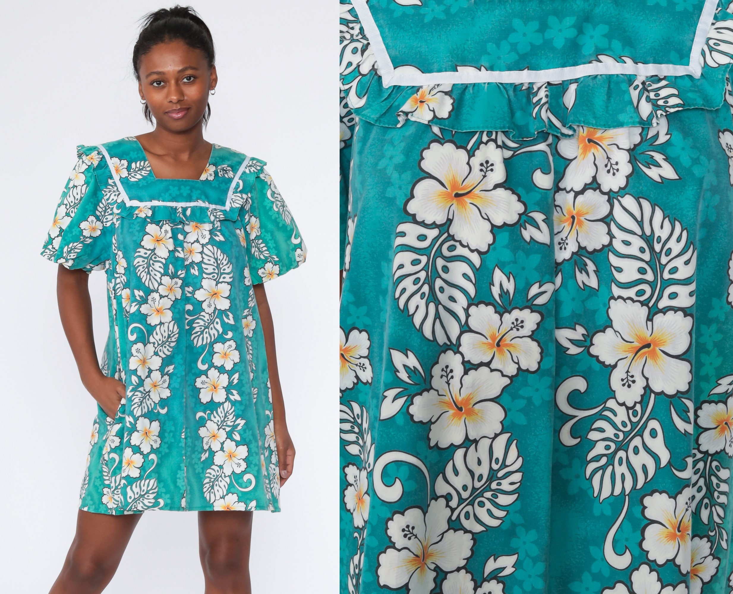 Hawaiian Tent Dress 80s Floral Dress 