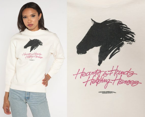 Horse Sweatshirt 90s Wisconsin Horse Pony Humane Society Sweater Hearts Hands Helping Horses Graphic Shirt Mock Neck Vintage 1990s Small S