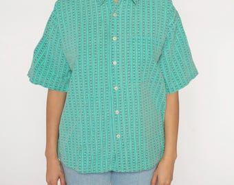 Chemise Vintage Années 70 Verte - Devon - Taille M - Manches Longues - Occasion