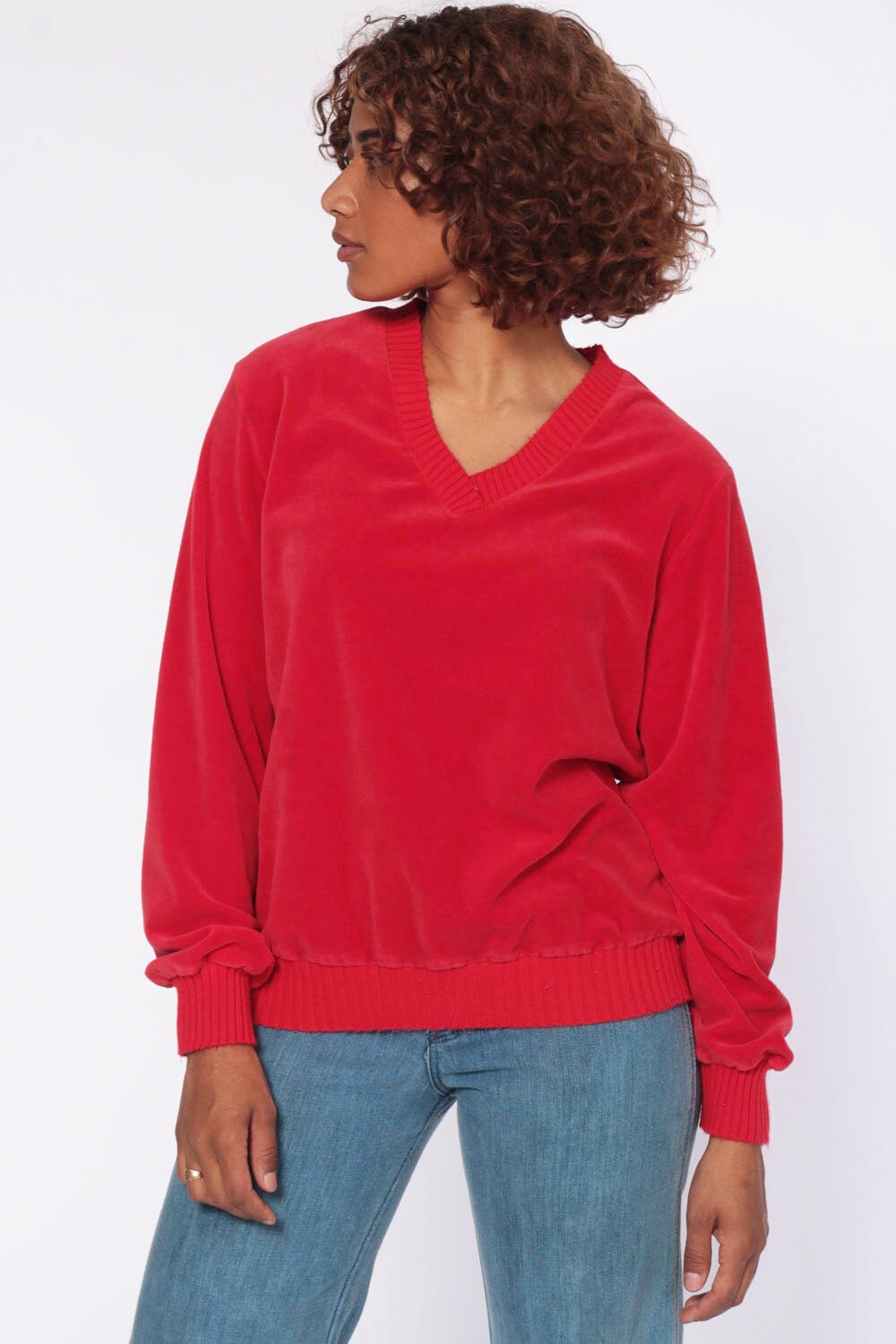 velour v neck sweater