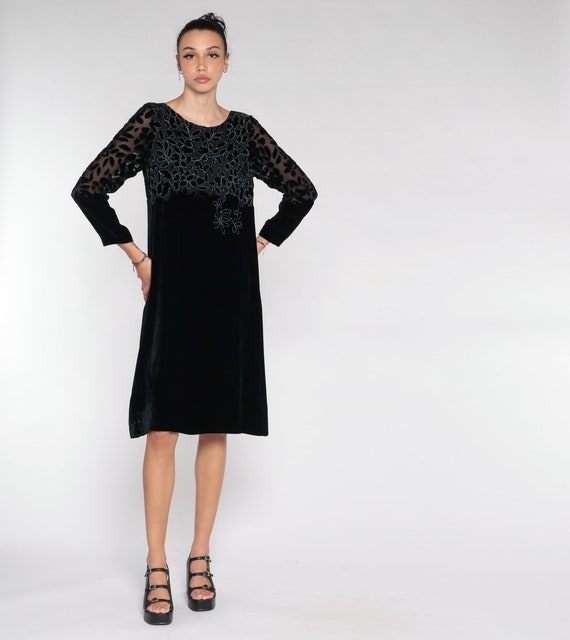 Black Velvet Dress y2k Long Sleeve Velvet Burnout… - image 2
