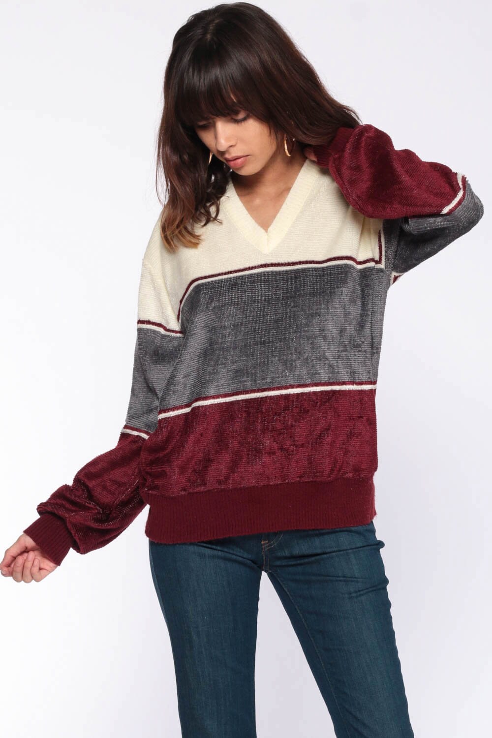 velour v neck sweater