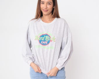 Hard Rock Cafe Puerto Vallarta Sweatshirt 90er Jahre Heather Grau Vintage Pullover Rundhalsausschnitt Langarm Tourist Reise Souvenir Mexiko Shirt Large