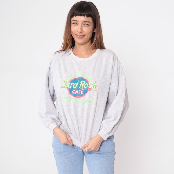 Hard Rock Cafe Puerto Vallarta Sweatshirt 90s Heather Gray Vintage Pullover Crewneck Long Sleeve Tourist Travel Souvenir Mexico Shirt Large