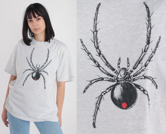 Black Widow Shirt 90s Spider T-Shirt Bug Insect Graphic Tee Nature Wildlife Animal Tshirt Single Stitch Grey Vintage 1990s Extra Large xl