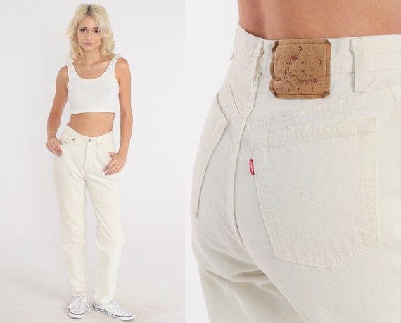 Off white Levis Jeans 80s Mom Jeans High Waisted Rise Tapered Slim