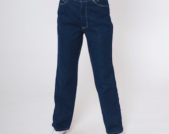 90s Dark Wash Jeans Straight Leg Jeans High Waisted Rise Relaxed Denim Pants Blue Vintage 1990s New Old Stock Small 28 Petite