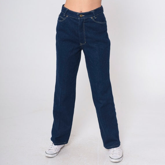90s Dark Wash Jeans Straight Leg Jeans High Waisted Rise Relaxed Denim Pants Blue Vintage 1990s New Old Stock Small 28 Petite