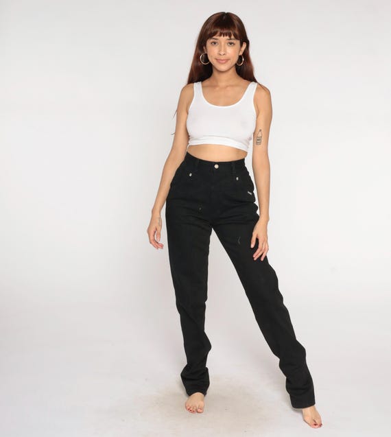 90s Black Jeans Rockies High Waist Straight Leg Mom Jean Western Ranch Yoke Silver Stud Rivet 1990s Grunge Denim Pants Small Medium S M 6 8