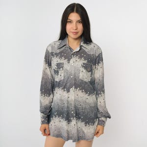 Vintage Floral Western Shirt 70s Grey H Bar C Ranchwear Pearl Snap Cowboy Shirt Button Up Top Long Sleeve Rodeo 1970s Men&#39;s 15 1/2 34