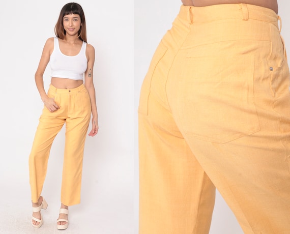 Light Orange Silk Pants 80s Pleated Trousers High… - image 1