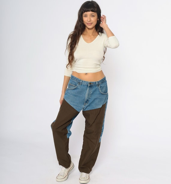 Wrangler Work Jeans Y2K Two Tone Denim Nylon Pants Gorpcore Hunting Outdoor Utility Straight Leg Vintage 2000s Color Block Men's 36 x 30