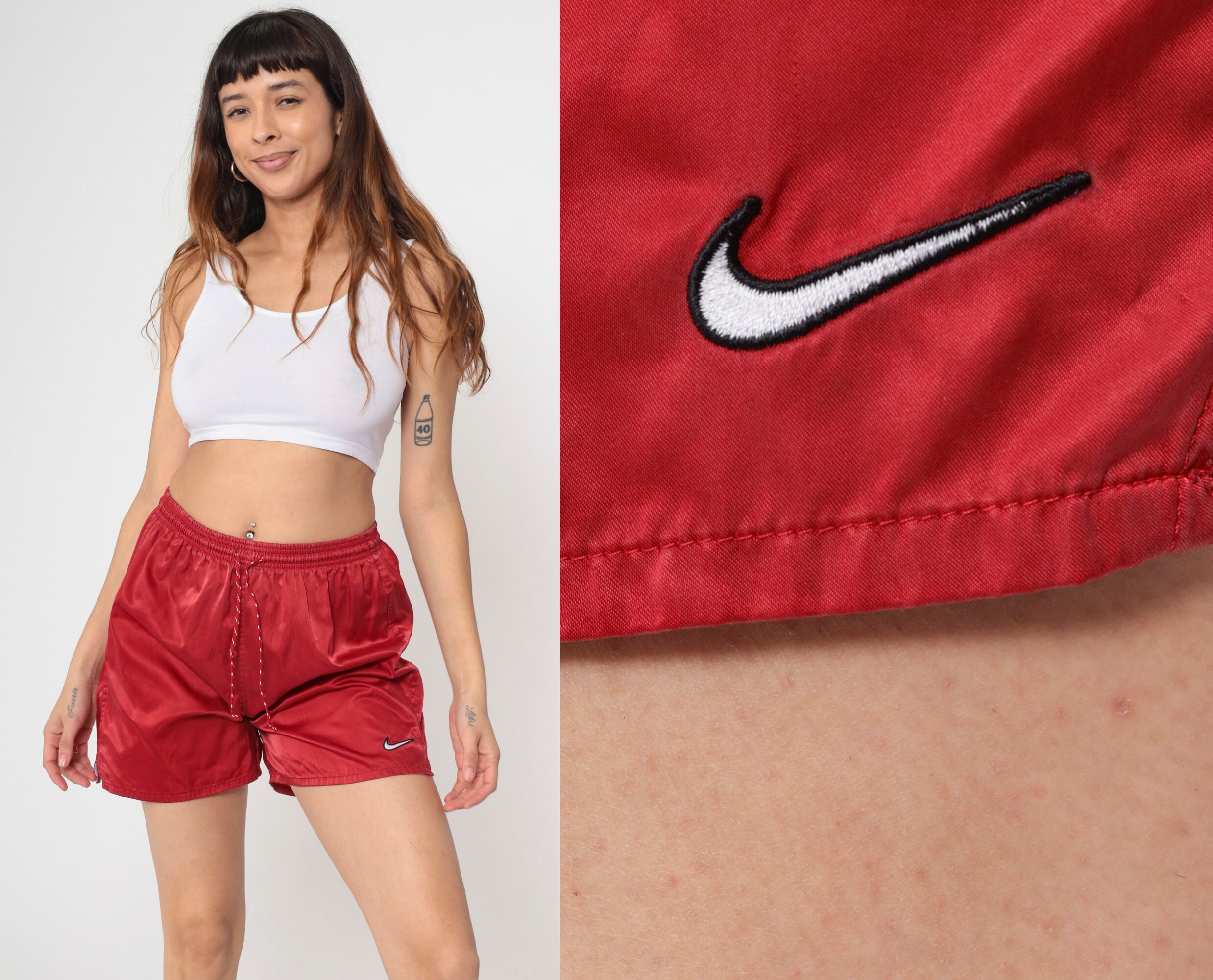 Vintage Red Nike Shorts 90s Nylon Athletic Shorts Drawstring Waist Sportswear Vintage 1990s Nike Shorts Jogging Running Elastic Waist Medium