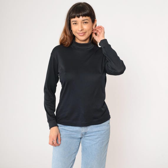 Vintage Black Turtleneck Shirt 80s Top Long Sleeve Shirt 1980s Retro Turtle Neck Top 1980s Simple Plain Solid Medium M