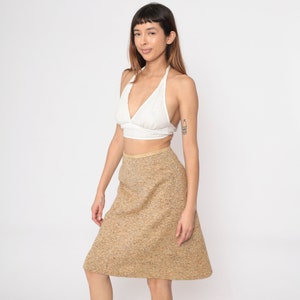 Tan Flecked Pencil Skirt 60s Tweed-Look Midi Skirt High Waisted Preppy Retro Fitted Basic Secretary Vintage 1960s Small 26