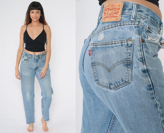 Distressed Levis 550 Jeans Straight Leg Denim Ripped Levi Strauss 