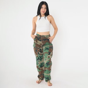 Vintage Woodland Camo Pants 80s Military Cargo Army Combat Ripstop Trousers Camouflage BDU Uniform Tactical Outdoor 80s XS Regular