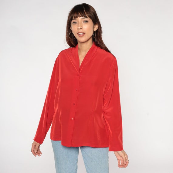 Red Blouse 80s Button up Shirt Pendleton Top Plai… - image 2