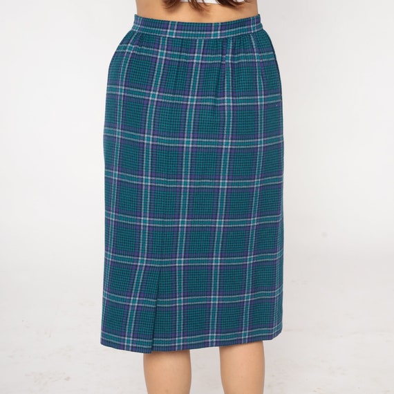 Pendleton Wool Skirt 80s Blue Plaid Midi Pencil S… - image 7