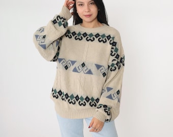 Vintage 1990s Norm Thompson 3D Colored Cable Knit Sweater / Made 
