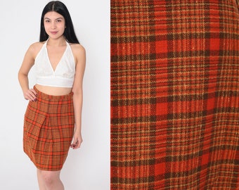 Red Plaid Skirt 60s Mini Skirt Wool Blend School Girl Skirt High Waisted Preppy Checkered Retro Lolita Uniform Tartan Vintage 1960s Small S