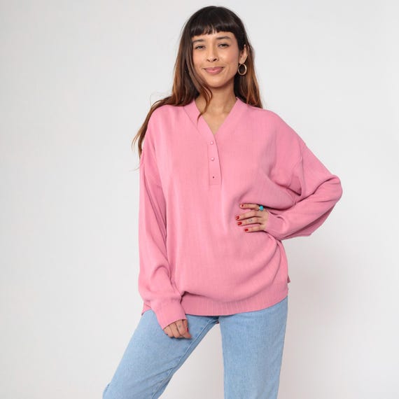 90s Pink Sweater V Neck Ribbed Knit Pullover Plus Size Minimalist Vintage Rose Mauve Top Long Sleeve Casual Clean Girl Extra Extra Large XXL