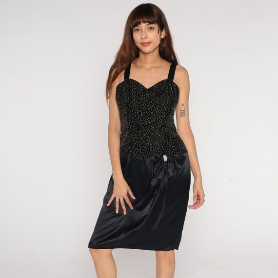 Beaded Velvet Dress 80s Party Dress Black Pencil … - image 2