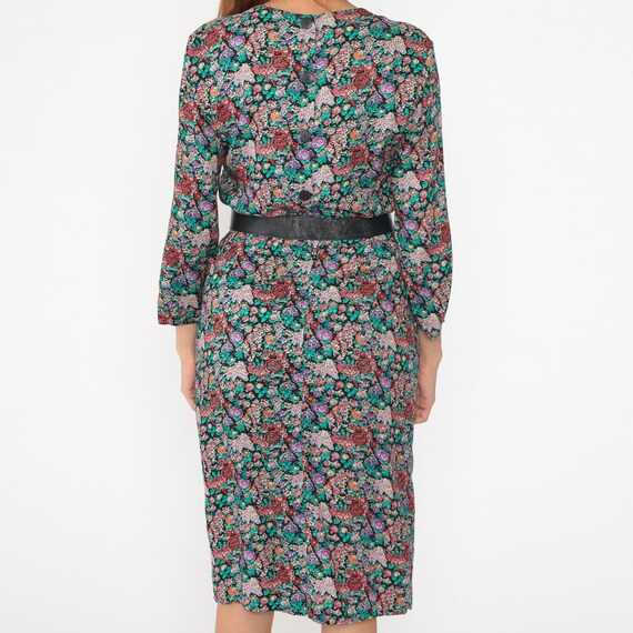 80s Floral Dress Sheath Midi Dress Button Up Back… - image 6