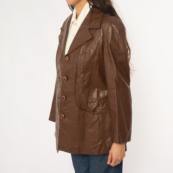 70s Brown Leather Jacket Button Front Collared Br… - image 9